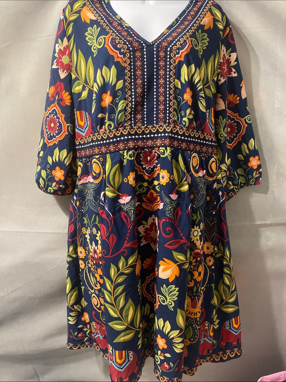 BloomChic Navy Floral V-Neck Dress with Multicolor Floral Print